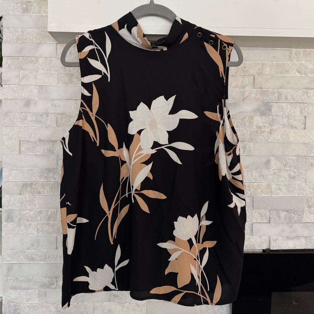 Ann Taylor Black and Tan Floral Blouse
